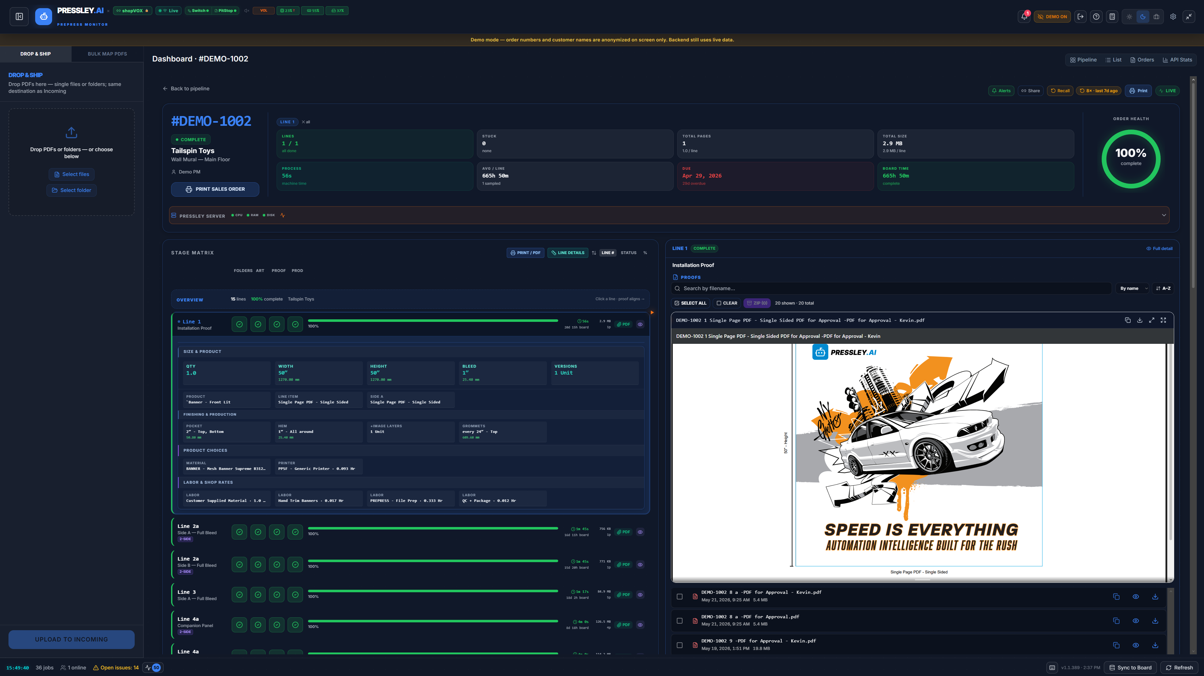 Job dashboard with proof preview