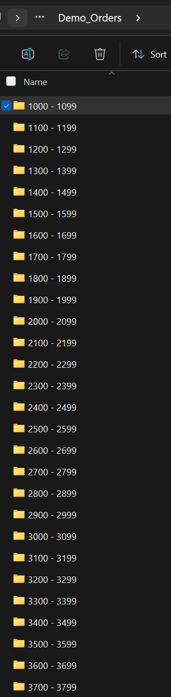 Client job folder structure on the file server — full directory tree