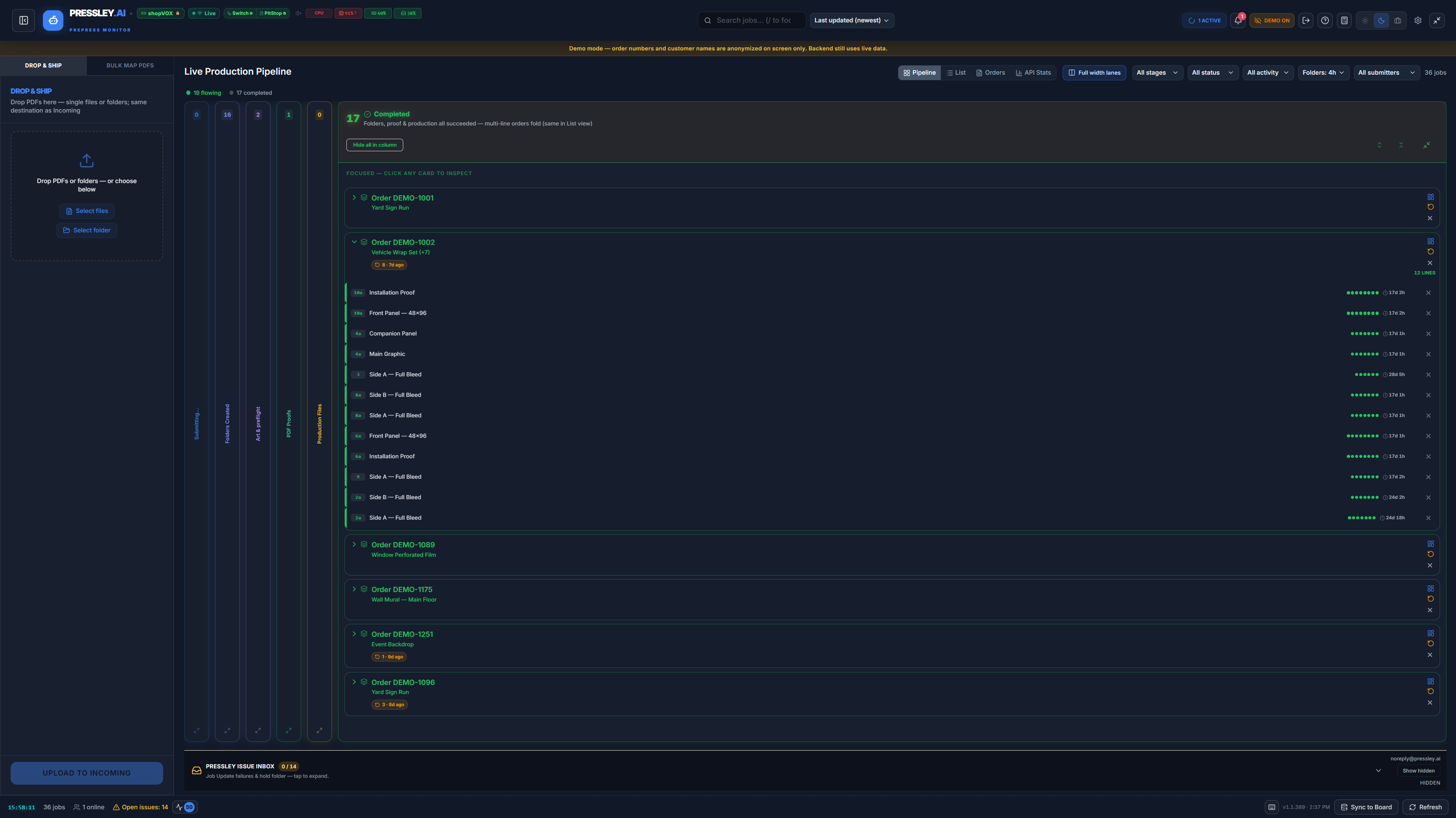 Live Production Pipeline in the Pressley App