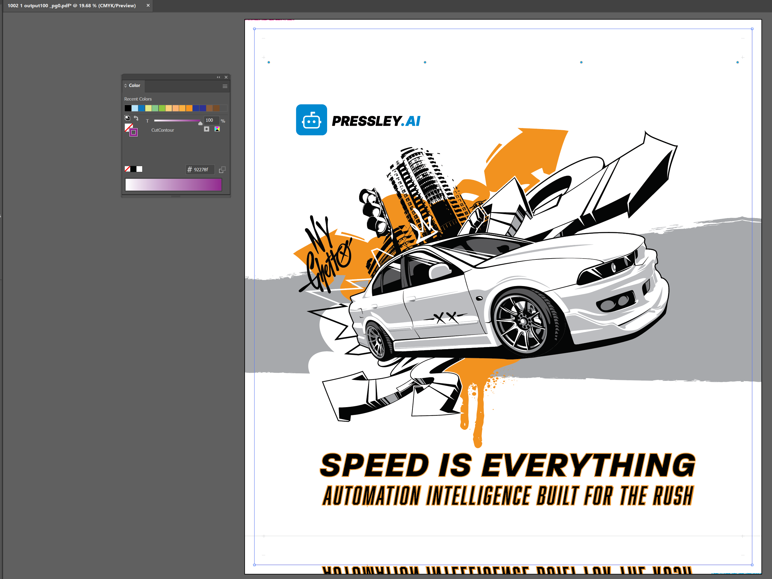 Production PDF with automatically generated cutting path at the mathematical edge of the artwork