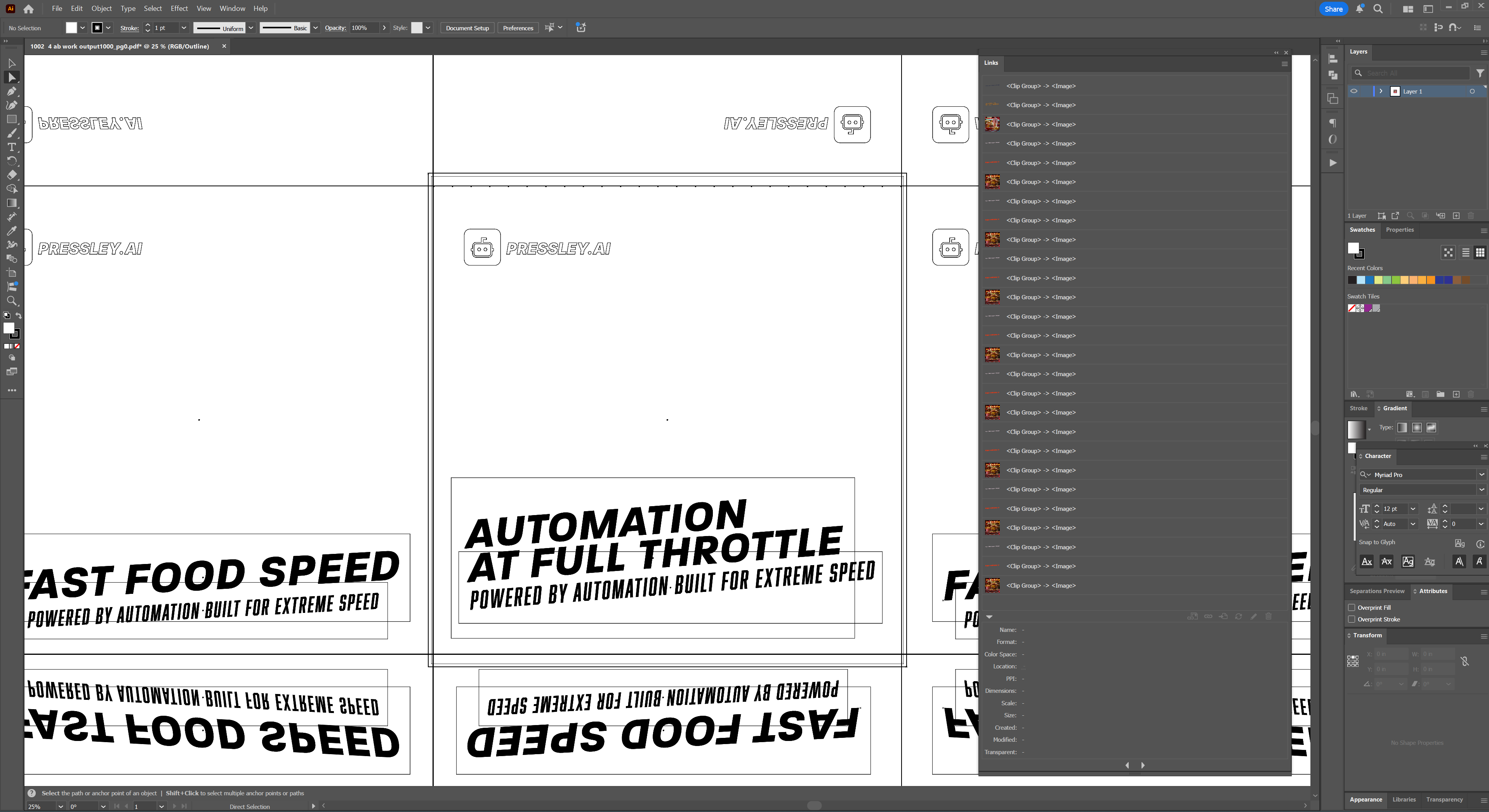 Same Illustrator file in wireframe view proving instance-based double-sided bleed construction